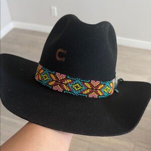 Black Charlie horse Felt Cowboy Hat with Colorful Beaded Band